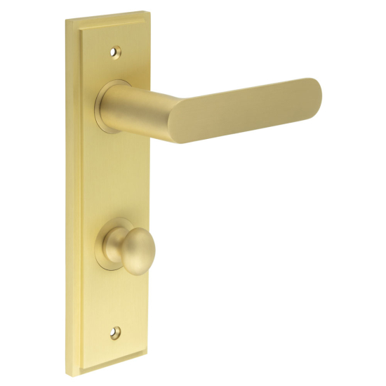 Burlington Kensington Door Handles Din Bathroom Backplate Satin Brass & Turn & Release