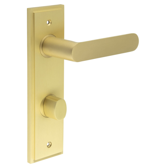 Burlington Kensington Door Handles Din Bathroom Backplate Satin Brass & Turn & Release