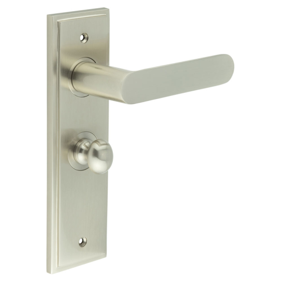Burlington Kensington Door Handles Bathroom Backplate Satin Nickel & Turn & Release