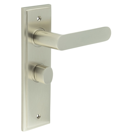 Burlington Kensington Door Handles Bathroom Backplate Satin Nickel & Turn & Release