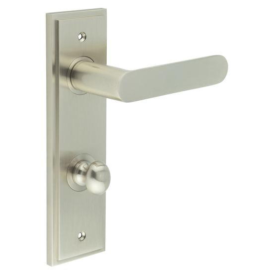 Burlington Kensington Door Handles Din Bathroom Backplate Satin Nickel & Turn & Release