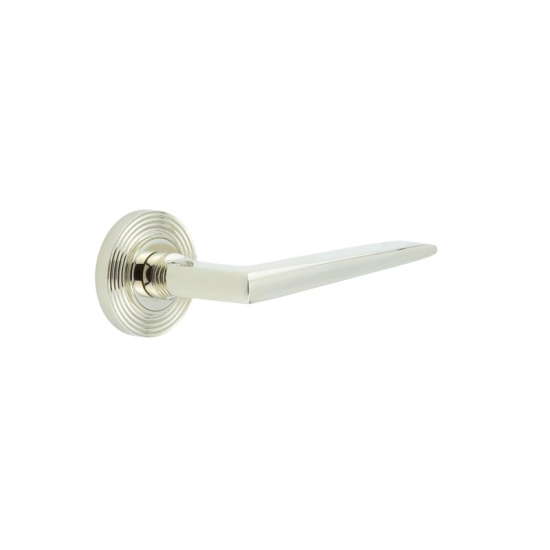Frelan Burlington Mayfair Door Handle on Reeded outer Rose Polished Nickel BUR10KIT160 Consist of BUR10PN and BUR53PN