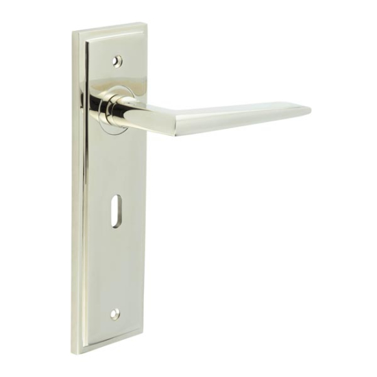 Frelan Burlington Mayfair Door Handle on Standard Lock Plate Polished Nickel BUR10KIT165 Consist of BUR10PN and BUR451PN