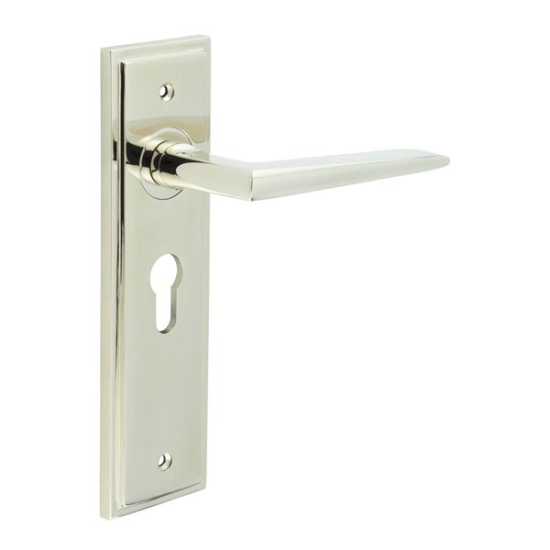 Frelan Burlington Mayfair Door Handle on Euro Profile Lock Plate Polished Nickel BUR10KIT167 Consist of BUR10PN and BUR454PN