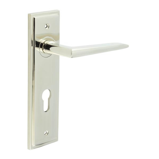 Frelan Burlington Mayfair Door Handle on Din Euro Profile Lock Plate Polished Nickel BUR10KIT168 Consist of BUR10PN and BUR455PN