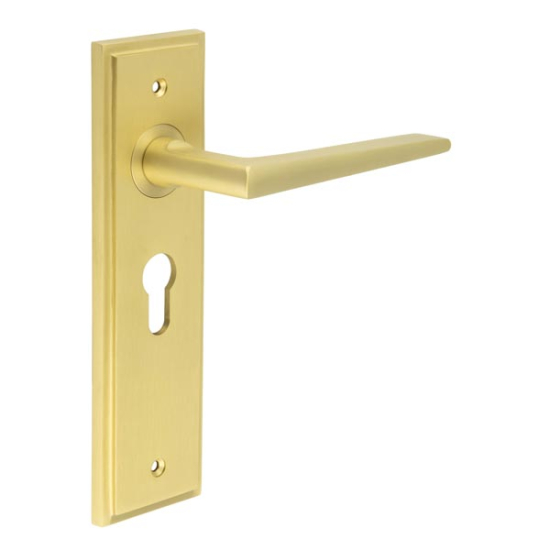 Frelan Burlington Mayfair Door Handle on Euro Profile Lock Plate Satin Brass BUR10KIT245 Consist of BUR10SB and BUR454SB
