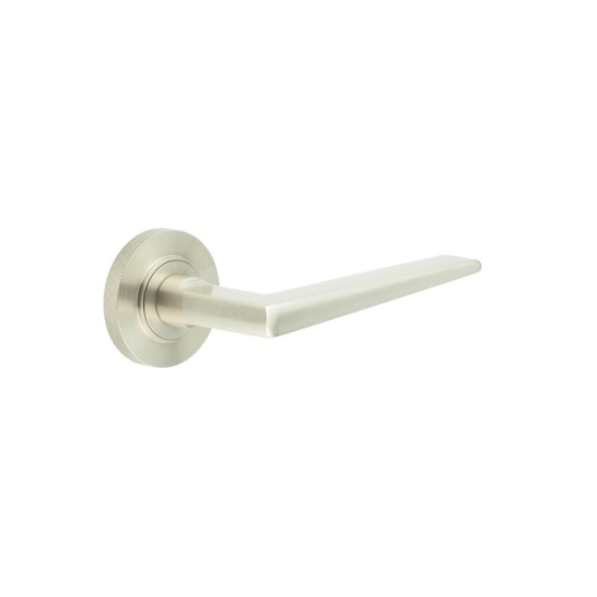 Frelan Burlington Mayfair Door Handle on Knurled Outer Rose Satin Nickel BUR10KIT317 Consist of BUR10SN and BUR55SN