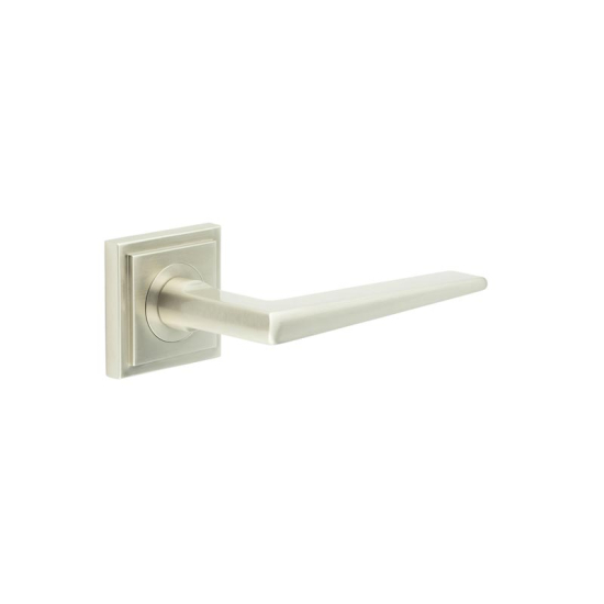 Frelan Burlington Mayfair Door Handle on Square Stepped Outer Rose Satin Nickel BUR10KIT319 Consist of BUR10SN and BUR152SN