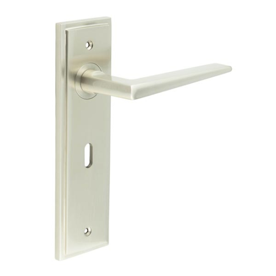 Frelan Burlington Mayfair Door Handle on Standard Lock Plate Satin Nickel BUR10KIT321 Consist of BUR10SN and BUR451SN