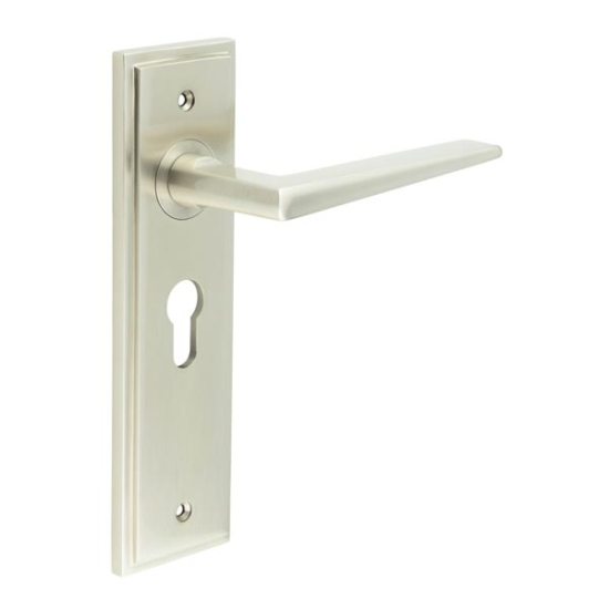 Frelan Burlington Mayfair Door Handle on Euro Profile Lock Plate Satin Nickel BUR10KIT323 Consist of BUR10SN and BUR454SN