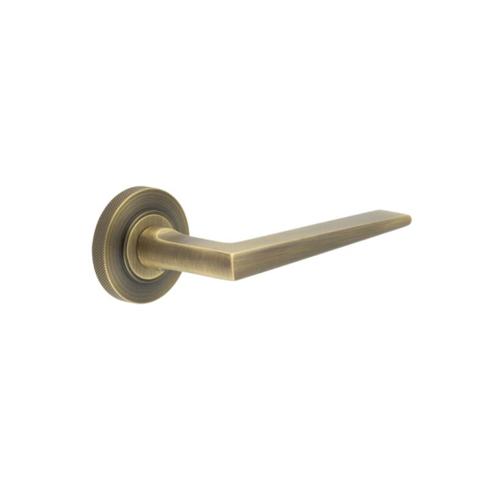 Frelan Burlington Mayfair Door Handle on Knurled Outer Rose Antique Brass BUR10KIT5 Consist of BUR10AB and BUR55AB