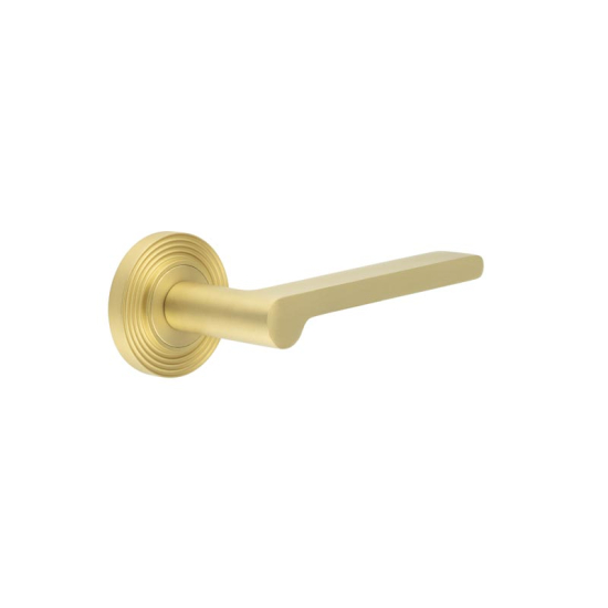 Frelan Burlington Fitzrovia Door Handle on Reeded outer Rose Satin Brass BUR15KIT238 Consist of BUR15SB and BUR53SB