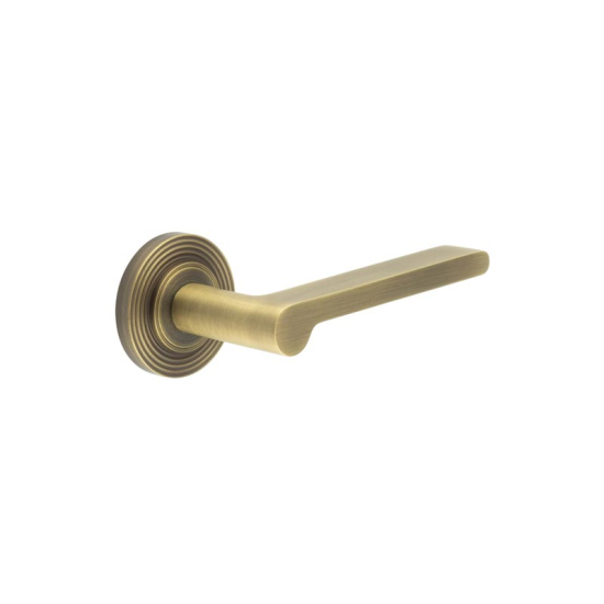 Frelan Burlington Fitzrovia Door Handle on Reeded outer Rose Antique Brass BUR15KIT4 Consist of BUR15AB and BUR53AB