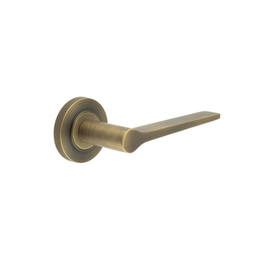 Frelan Burlington Knightsbridge Door Handle on Knurled Outer Rose Antique Brass BUR20KIT5 Consist of BUR20AB and BUR55AB