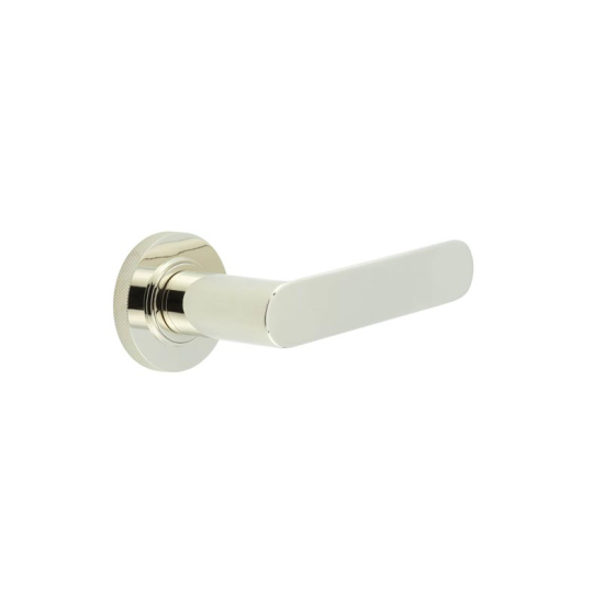 Frelan Burlington Kensington Door Handle on Knurled Outer Rose Polished Nickel BUR25KIT161 Consist of BUR25PN and BUR55PN
