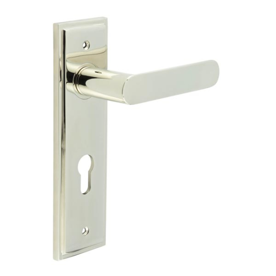 Frelan Burlington Kensington Lever on PlateDin Euro Profile Lock Plate Polished Nickel BUR25KIT168 Consist of BUR25PN and BUR455PN