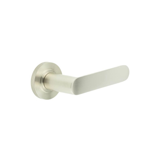 Frelan Burlington Kensington Door Handle on Knurled Outer Rose Satin Nickel BUR25KIT317 Consist of BUR25SN and BUR55SN