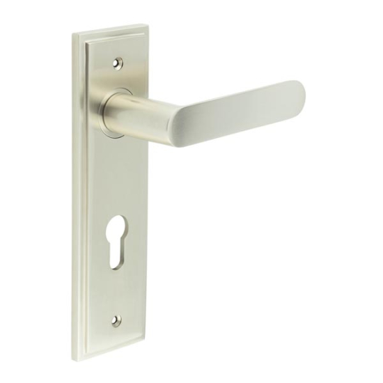 Frelan Burlington Kensington Lever on PlateDin Euro Profile Lock Plate Satin Nickel BUR25KIT324 Consist of BUR25SN and BUR455SN