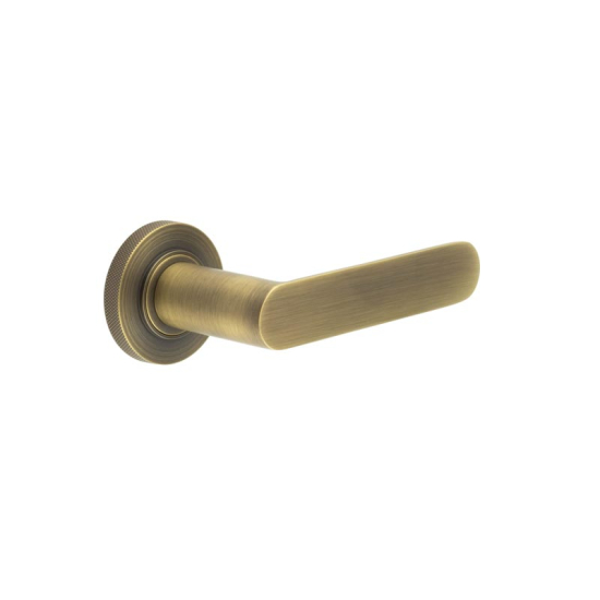 Frelan Burlington Kensington Door Handle on Knurled Outer Rose Antique Brass BUR25KIT5 Consist of BUR25AB and BUR55AB