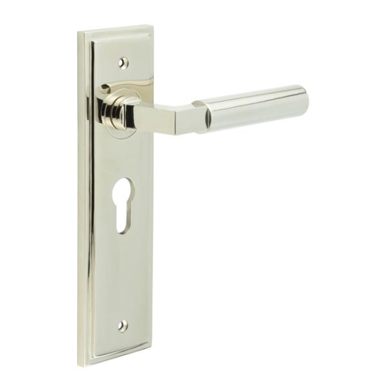 Frelan Burlington Westminster Door Handle on Euro Profile Lock Plate Polished Nickel BUR30KIT167 Consist of BUR30PN and BUR454PN