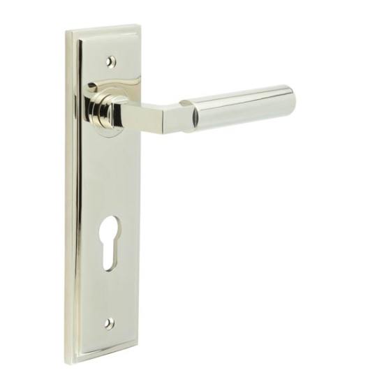 Frelan Burlington Westminster Door Handle on Din Euro Profile Lock Plate Polished Nickel BUR30KIT168 Consist of BUR30PN and BUR455PN