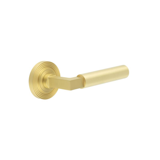 Frelan Burlington Westminster Door Handle on Reeded outer Rose Satin Brass BUR30KIT238 Consist of BUR30SB and BUR53SB