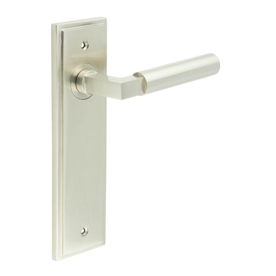 Frelan Burlington Westminster Door Handle on Latch Plate Satin Nickel BUR30KIT320 Consist of BUR30SN and BUR450SN