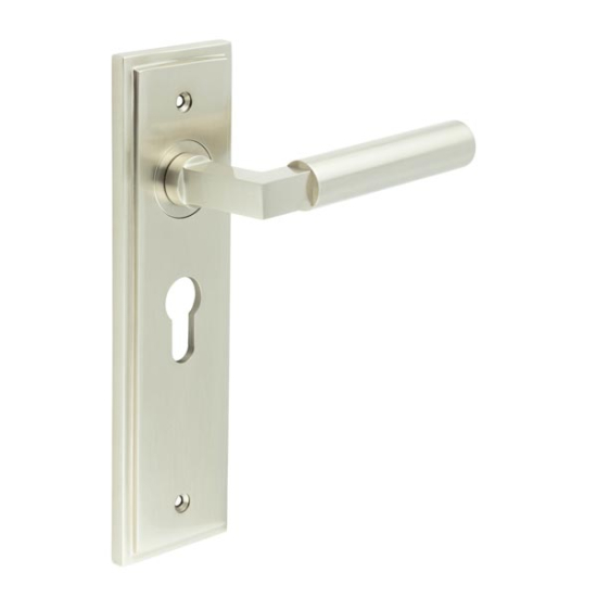 Frelan Burlington Westminster Door Handle on Euro Profile Lock Plate Satin Nickel BUR30KIT323 Consist of BUR30SN and BUR454SN