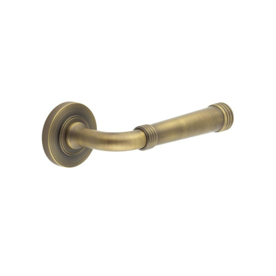 Frelan Burlington Highgate Door Handle on Knurled Outer Rose Antique Brass BUR35KIT5 Consist of BUR35AB and BUR55AB