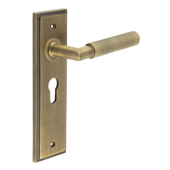 Frelan Burlington Piccadilly Door Handle on Euro Profile Lock Plate Antique Brass BUR40KIT11 Consist of BUR40AB and BUR454AB