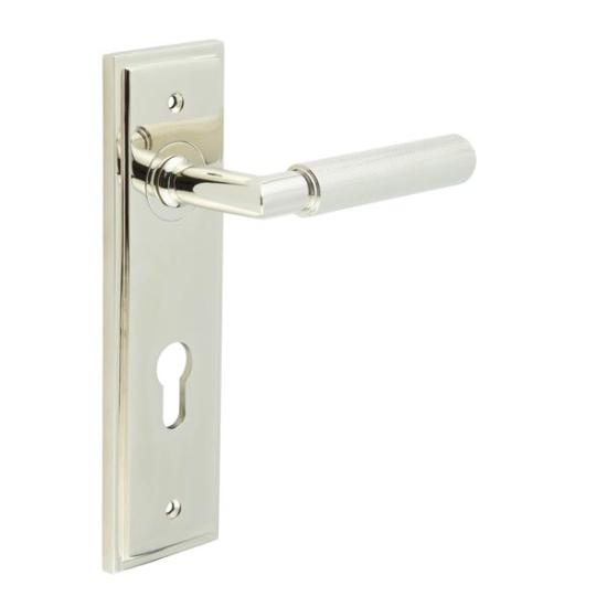 Frelan Burlington Piccadilly Door Handle on Din Euro Profile Lock Plate Polished Nickel BUR40KIT168 Consist of BUR40PN and BUR455PN