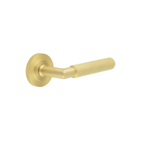 Frelan Burlington Piccadilly Door Handle on Knurled Outer Rose Satin Brass BUR40KIT239 Consist of BUR40SB and BUR55SB