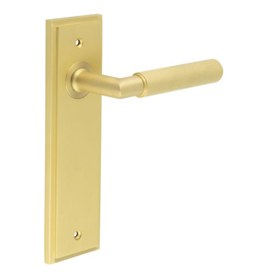 Frelan Burlington Piccadilly Door Handle on Latch Plate Satin Brass BUR40KIT242 Consist of BUR40SB and BUR450SB