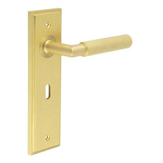 Frelan Burlington Piccadilly Door Handle on Standard Lock Plate Satin Brass BUR40KIT243 Consist of BUR40SB and BUR451SB