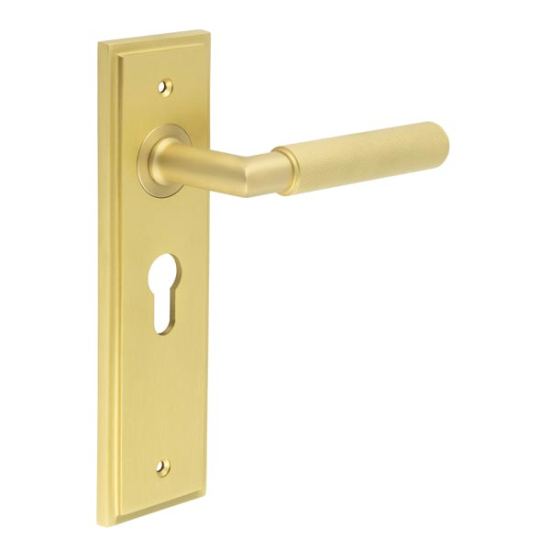 Frelan Burlington Piccadilly Door Handle on Euro Profile Lock Plate Satin Brass BUR40KIT245 Consist of BUR40SB and BUR454SB