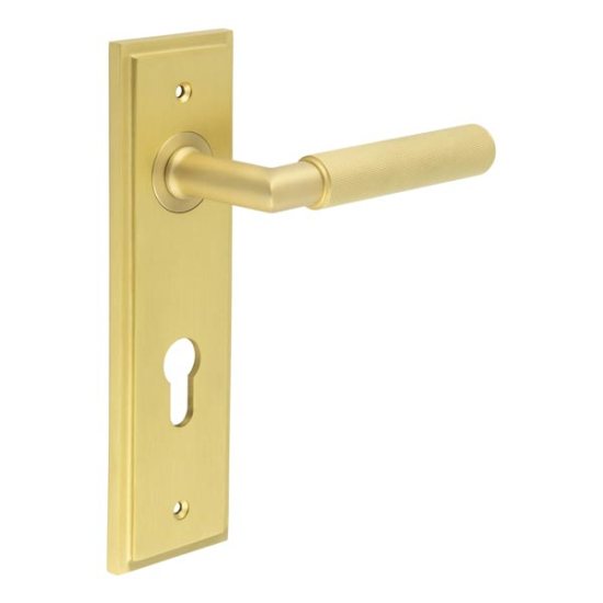 Frelan Burlington Piccadilly Door Handle on Din Euro Profile Lock Plate Satin Brass BUR40KIT246 Consist of BUR40SB and BUR455SB