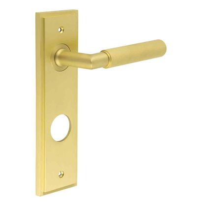 Frelan Burlington Piccadilly Door Handle on Din Bathroom Plate Satin Brass BUR40KIT247 Consist of BUR40SB and BUR456SB