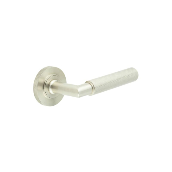 Frelan Burlington Piccadilly Door Handle on Knurled Outer Rose Satin Nickel BUR40KIT317 Consist of BUR40SN and BUR55SN