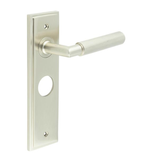 Frelan Burlington Piccadilly Door Handle on Bathroom Plate Satin Nickel BUR40KIT322 Consist of BUR40SN and BUR453SN