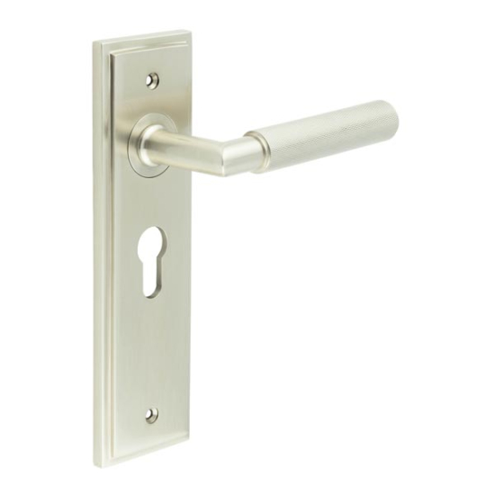 Frelan Burlington Piccadilly Door Handle on Euro Profile Lock Plate Satin Nickel BUR40KIT323 Consist of BUR40SN and BUR454SN
