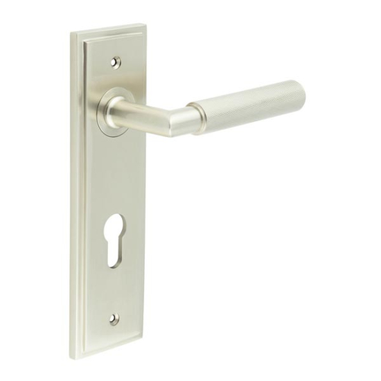 Frelan Burlington Piccadilly Door Handle on Din Euro Profile Lock Plate Satin Nickel BUR40KIT324 Consist of BUR40SN and BUR455SN
