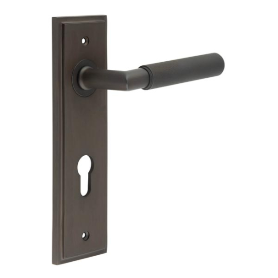 Frelan Burlington Piccadilly Door Handle on Din Euro Profile Lock Plate Dark Bronze BUR40KIT90 Consist of BUR40DB and BUR455DB