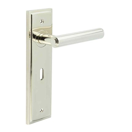 Frelan Burlington Richmond Door Handle on Standard Lock Plate Polished Nickel BUR45KIT165 Consist of BUR45PN and BUR451PN