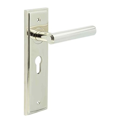 Frelan Burlington Richmond Door Handle on Euro Profile Lock Plate Polished Nickel BUR45KIT167 Consist of BUR45PN and BUR454PN