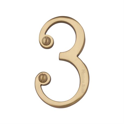 Heritage Brass C1560 3-PB Numeral 3 Face Fix 76mm (3) Polished Brass finish