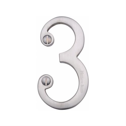 Heritage Brass C1560 3-SC Numeral 3 Face Fix 76mm (3) Satin Chrome finish