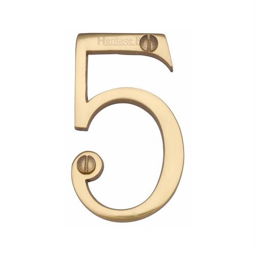 Heritage Brass C1560 5-PB Numeral 5 Face Fix 76mm (3) Polished Brass finish