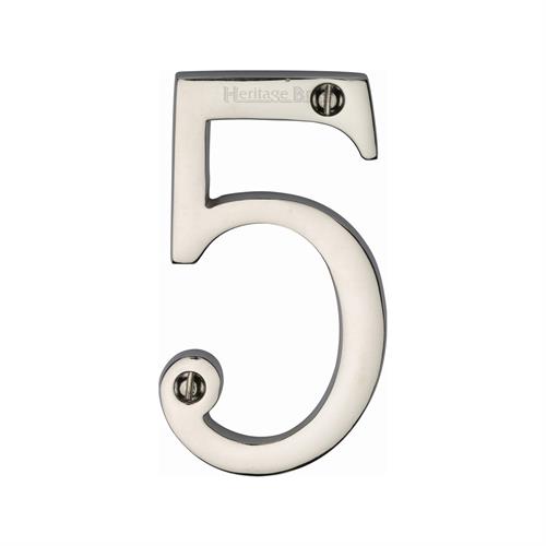 Heritage Brass C1560 5-PNF Numeral 5 Face Fix 76mm (3) Polished Nickel finish