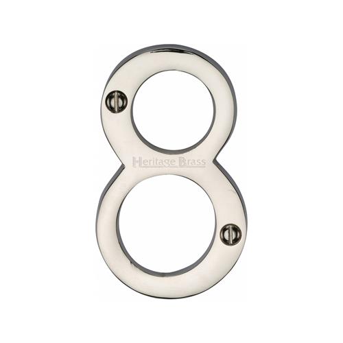 Heritage Brass C1560 8-PNF Numeral 8 Face Fix 76mm (3) Polished Nickel finish