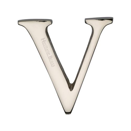 Heritage Brass C1565 2 V-PNF Alphabet V Pin Fix 51mm (2) Polished Nickel Finish